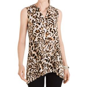 Chico’s animal print sleeveless V-neck cotton tunic top size large